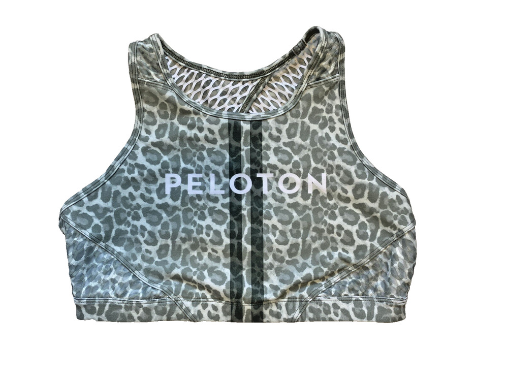 Peloton Sports Bra Womens Medium Racerback Gym Cycling Green Leopard Mesh Top